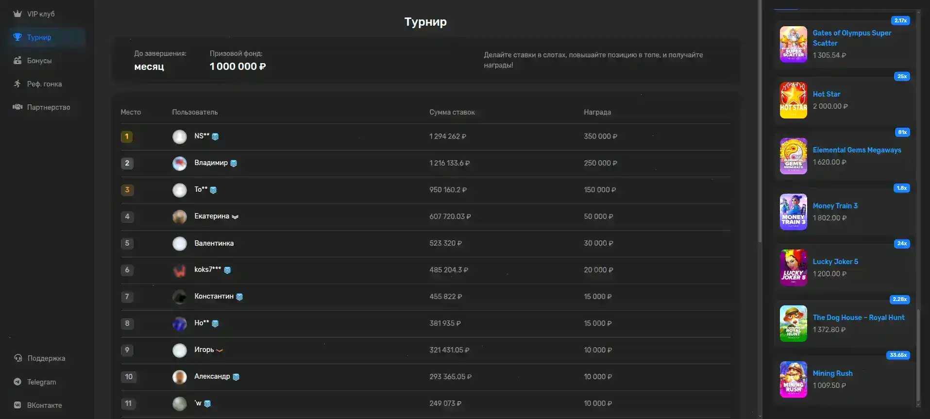 Интерфейс личного кабинета Vivaro casino с бонусами
